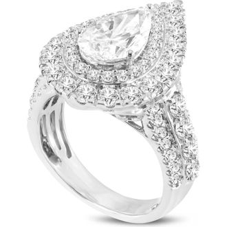 LuvMyJewelry Augusta 14K White Gold Pear Lab Grown Diamond Halo Engagement Ring - 4.65 Ct at Nordstrom, Size 8