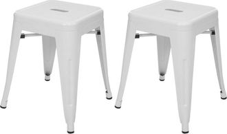 Hhg Set 2x sgabelli poggiapiedi bistrot design industriale HHG-804 metallo verniciato bianco