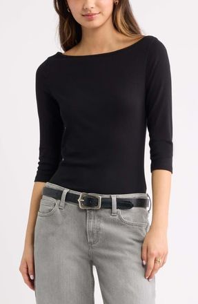 BP. Boat Neck Three-Quarter Sleeve Top in Black at Nordstrom, Size Xx-Small