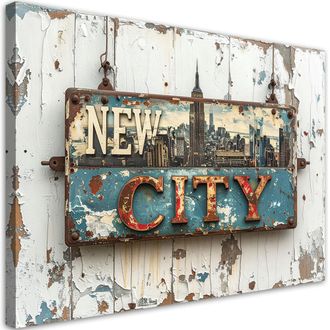 Feeby Cuadro En Lienzo, Cartel De Nueva York Vintage, 120x80