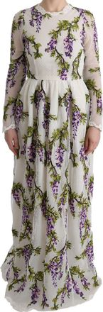 Dolce & Gabbana Womens Wisteria Maxi Dress Long Sleeve Floral - White - Size EU 36 (Womens)