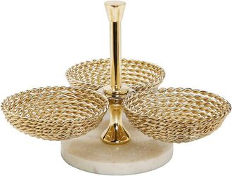 Alice Pazkus Triple Bowl Relish Dish With Rope Design & Marble Base