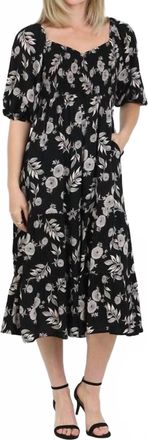 Angie Maya Floral Smocked Dress In Black