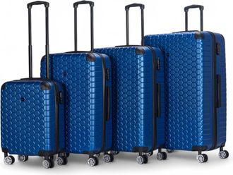 Infinity Leather Uitbreidbare blauwe harde ABS 8-wiel bagage reiskofferset voor handbagage en vakantie