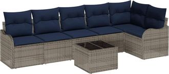 vidaXL Conjunto De Sof&aacute; De Jard&iacute;n 7 Uds. 6 Plaza Gris Rat&aacute;n Sint&eacute;tico Vidaxl