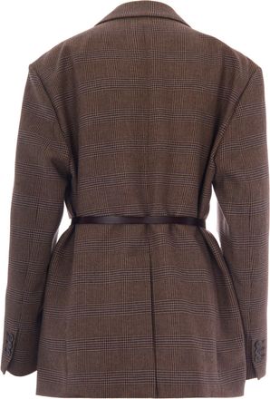 P.A.R.O.S.H. Womens Double-Breasted Checked Blazer Brown Patterned Viscose Wool Jacket