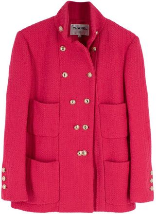 Chanel Hot Pink Tweed Double Breasted Longline Jacket Size XS