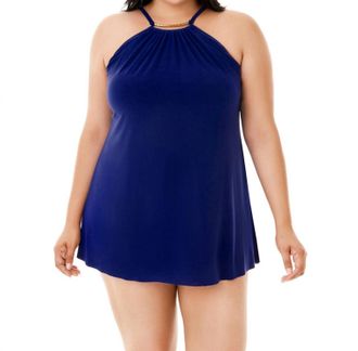 Magic Suit By Miraclesuit Plus Size Parker Underwire Swimdress In Blue