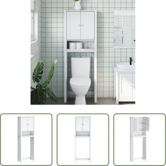 vidaXL vidaXL Mobile da bagno - Portaoggetti Sopra WC BERG Bianco 60x27x164,5 cm Legno Massello