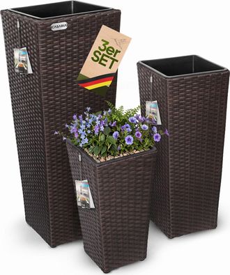 Deuba Casaria Set De 3 Macetas Para Plantas Flores Macetero De Polirat&aacute;n Para Jard&iacute;n Balc&oacute;n Terraza Interior Exterior Marr&oacute;n