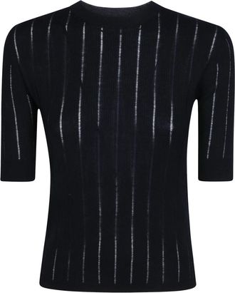 Max Mara Mstragno Rib-Knit Top - Dames - Ronde hals truien - Blauw - XS - Wol - Truien & Vesten
