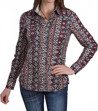 Roper Womens Long Sleeve Western Shirt In Grey