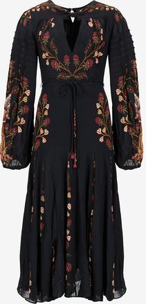 Farm Rio Langes Plissee-Kleid mit V-Ausschnitt aus Krepp