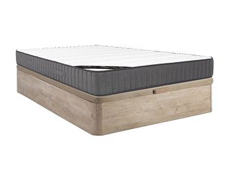 Vente-Unique Conjunto de canap&eacute; abatible 160 x 200 cm natural claro + colch&oacute;n h&iacute;brido de muelles ensacados con 7 zonas y espuma de alta resiliencia de 26 cm de gro