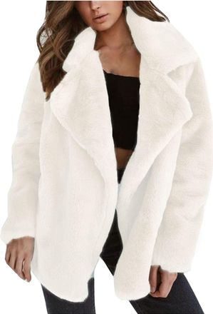 Generic Womens Fleece Jacket Without Hood, Teddy Jacket with Notched Collar Faux Fur Jacket Fluffy Plush Jacket Long Sleeve Cuddly Jacket Thickened Warm Winte