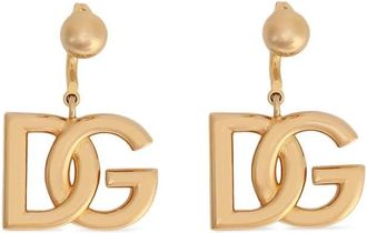Dolce & Gabbana Gouden Clip-On Druppel Oorbellen Logo Bedel - Dames - Oorbellen - Geel - ONE Size - Accessoires
