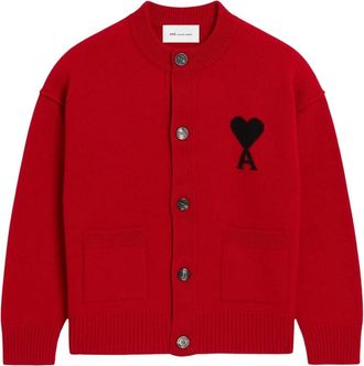 Ami Ami de Coeur Crewneck Cardigan - Dames - Vesten - Rood - S - Wol - Truien & Vesten