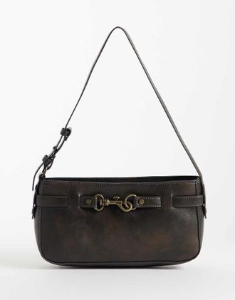 Abercrombie & Fitch Borsa a spalla Y2K marrone invecchiato con dettagli in metallo