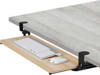 Relaxdays Relaxdays - Keyboard Tray, 65 x 24 cm, Pull-Out, with Clamps, Ergonomic, Extender, Under Desk Drawer, Wood Effect, Natural