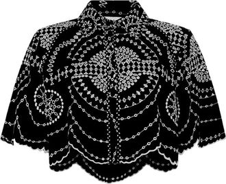 Charo Ruiz Ibiza Emmie Openwork Shirt - Dames - Overhemden - Zwart - L - Katoen - Overhemden