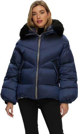 Gorski Apres-Ski High-Low Jacket With Toscana Detachable Trim in Ocean Blue/black at Nordstrom, Size Medium