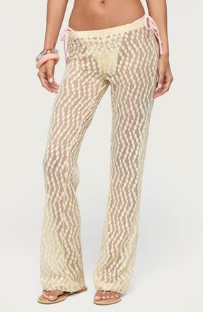 Edikted Liliette Sheer Textured Pants in Yellow at Nordstrom, Size X-Small