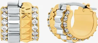 Michael Kors Pav&eacute; Two-Tone Fluted Huggie Earrings