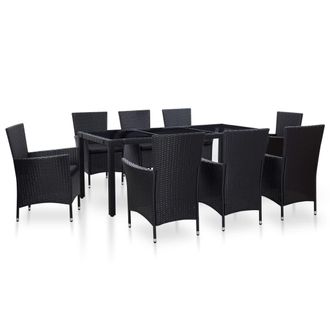 vidaXL Juego De Comedor De Jard&iacute;n 9 Piezas Rat&aacute;n Sint&eacute;tico Negro Vidaxl