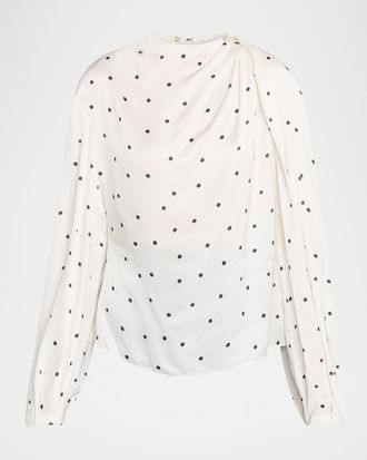 A.L.C. Blaire Polka-Dot Satin Blouse