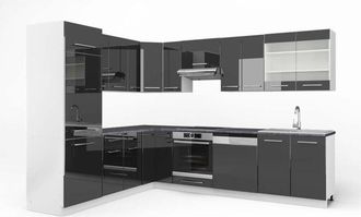 Vicco Cucina angolare completa Fame-Line, Antracite lucido/bianco, 227 x 287 cm, pl Antracite