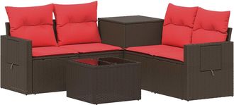 vidaXL Juego De Sof&aacute; 6 Uds. Marr&oacute;n Y Rojo Rat&aacute;n Sint&eacute;tico Y Acero Vidaxl