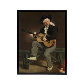 Artery8 The Spanish Singer Portrait Manet Vintage Black Framed Canvas Wall Art in Brown | Size: W24 x H32