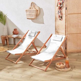 Sweeek Set 2 lettini prendisole in legno con cuscino poggiatesta