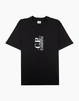 C.P. Company Mens Cp Company 30/1 Jersey Vertical Logo T-shirt Black 999 - Size: 42