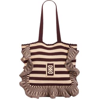 Sandro Striped crochet bag in Ecru /Brown at Nordstrom, Size Medium