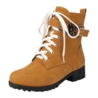 Generic Womens Leisure Ankle Boots Round Toe Med Chunky Heel With Side Zipper And Lace Up Front For Casual Daily Wear