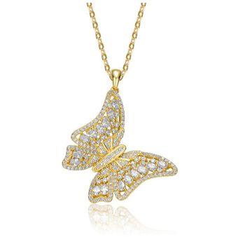 Rachel Glauber 14K Gold Plated with Clear Cubic Zirconia Butterfly Pendant Necklace
