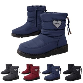 Generic High Top Snow Boots for Women Thick Warm Faux Fur Lined Boots Fashion Waterproof Heart Print Shoes with Side Zipper and Adjustable Closure Casual Anti