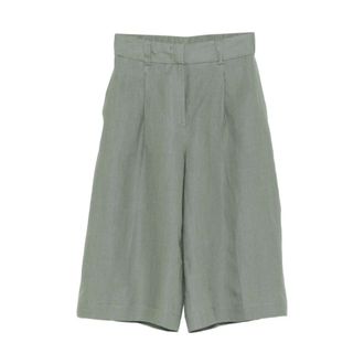 PESERICO Peserico, Cropped Trousers, female, Green, Size: S Pleated Shorts