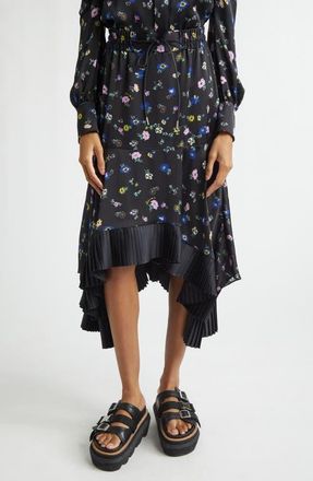 sacai Floral Print Skirt in Black at Nordstrom, Size 1