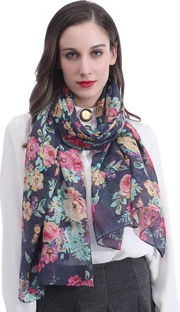 Lina & Lily Butterfly Print Womens Scarf Shawl Wrap Lightweight (Navy - Floral Butterfly)
