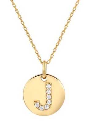Suzy Levian Yellow Sterling Silver White Cubic Zirconia Initial Disc Pendant Necklace in Yellow-J at Nordstrom Rack