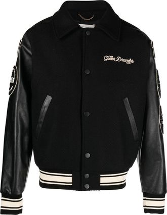 Golden Goose embroidered letterman jacket - men - Cotton/Calf Leather/Acrylic/Polyester/Acetate/Viscose/Wool/Virgin Wool - 54 - Black