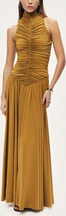 Nocturne Ruched High-Neck Maxi Dress in Camel at Nordstrom, Size X-Small Eu