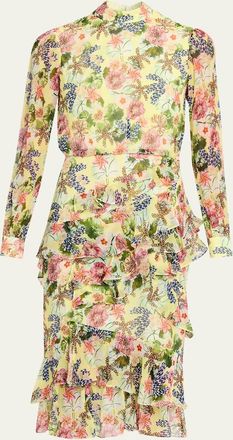 Saloni Isa Mock-Neck Floral-Print Silk Midi Dress