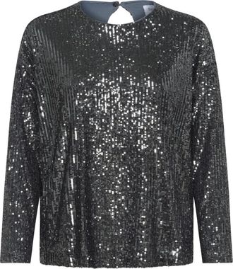 Saint Tropez Overhemden, Dames, Grijs, L, Polyester, Grijs IJzer Pailletblouse