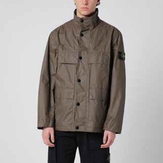 Stone Island Brown waxed cotton canvas field jacket