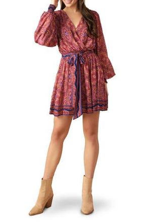 Flying Tomato Long Sleeve Faux Wrap Minidress in Brick at Nordstrom Rack, Size Medium