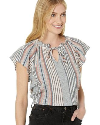 Dylan By True Grit Rae Down to Earth Top Womens Gray Striped Blouse JDM941