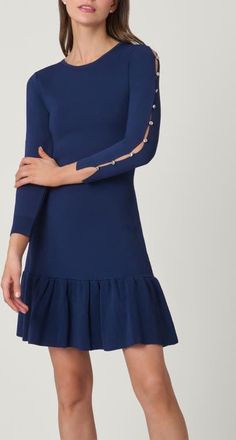Shoshanna Waverly Button Knit Jace Dress in Navy at Nordstrom, Size X-Small